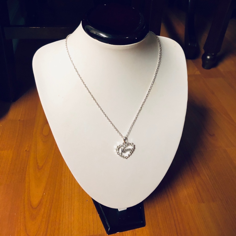 ✅🌹Princess Cut MOM Pendant Sterling Silver chain